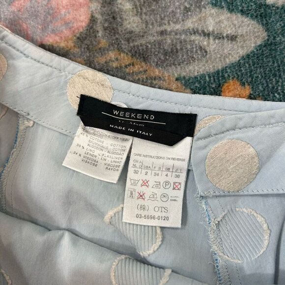 MaxMara Weekend Skirt Medium Blue Polka Dot Linen Blend Pleated A Line Flowy - Picture 4 of 15